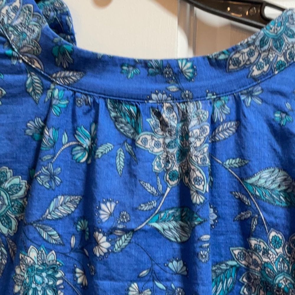 JJill Royal Blue Jacobean Oversized Split Neck Top - Picture 6 of 8